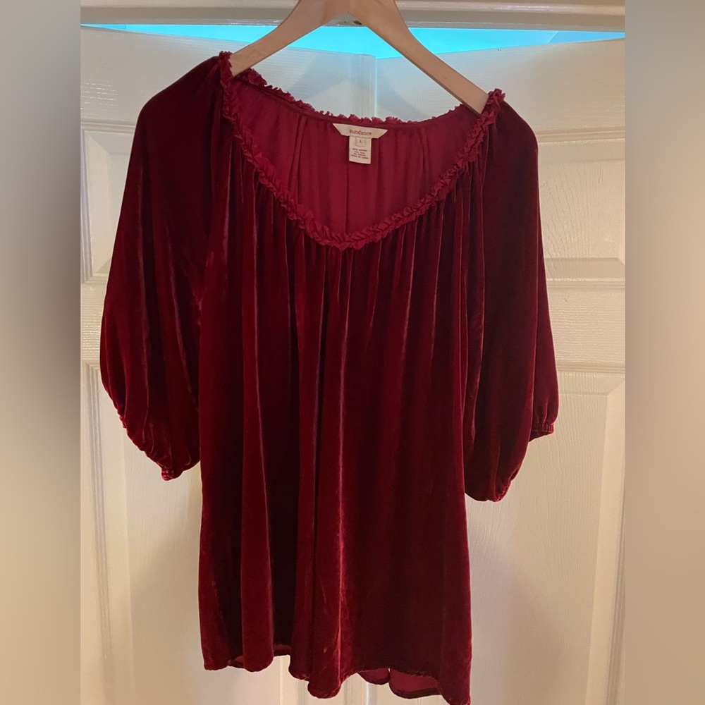 Sundance Red Velvet Peasant Top